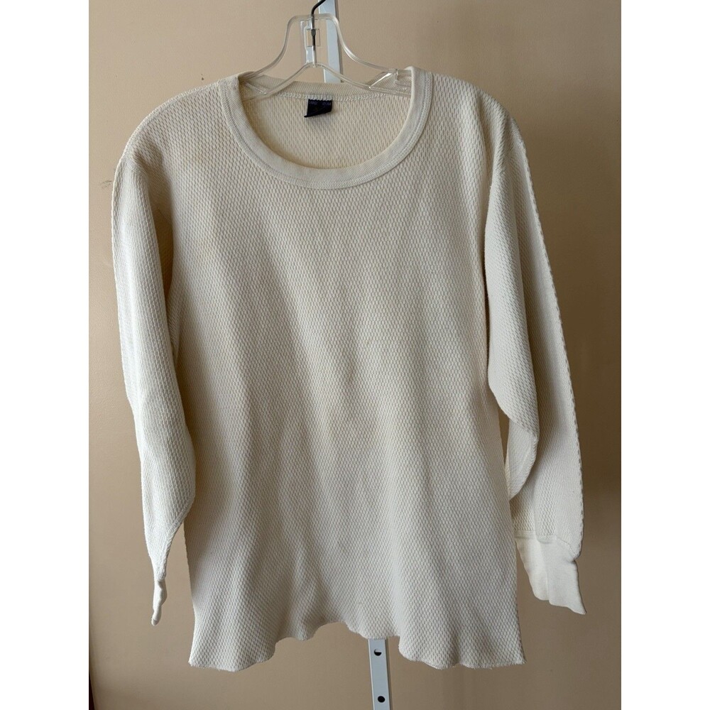 Vtg. K Mart USA Long Sleeve Cream Thermal Waffle Knit Shirt Raschel 42/44 EUC